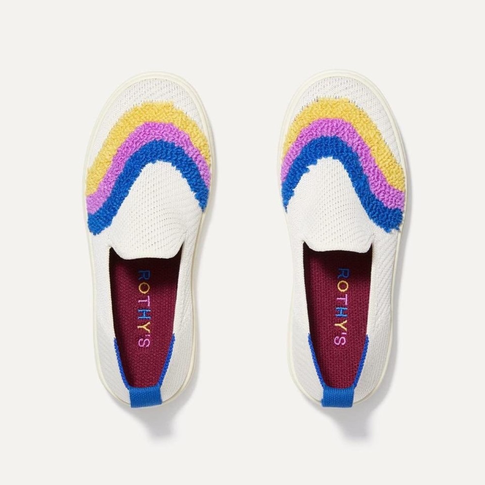 Rothys Kids Slip On Sneakers White Rainbow Blue Pink Yellow Size 12‎